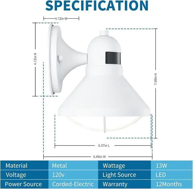 Alt view image 7 of 7 - LONEDRUID Dusk to Dawn Motion Sensor LED Outdoor Barn Light Fixtures White Exterior Wall Lantern Waterproof Outside Sconce Lighting Rustic Farmhouse Wall Mount Lamp for House Porch Patio Garage