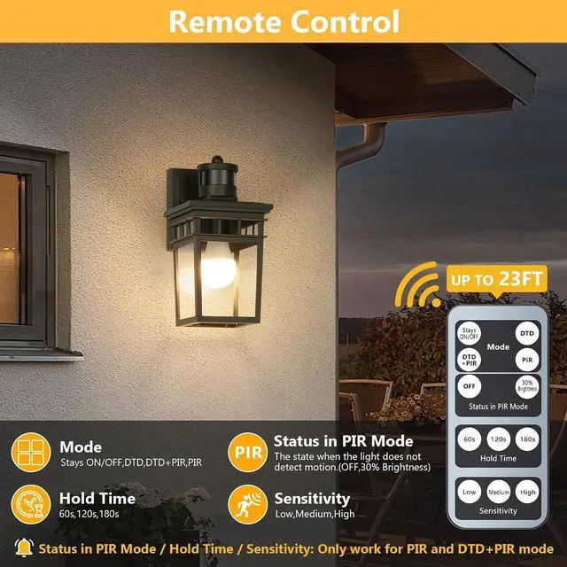 Alt view image 2 of 7 - Motion Sensor Outdoor Wall Lantern with 4 Modes, Dusk to Dawn Sensor Exterior Wall Light Outdoor Wall Sconce with Glass Shade, Motion Activated Porch Light for Doorway, Garage, LED Bulb Included