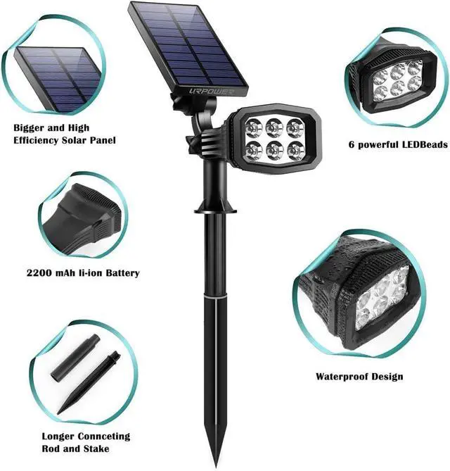 Alt view image 3 of 7 - URPOWER Solar Lights Outdoor 2-in-1 Waterproof Solar Spotlight Auto On/Off Wall Lights Pathway Lights Landscape Lighting for Yard Garden Pool - Cool White (2 Pack)