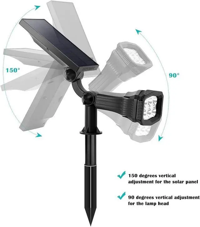 Alt view image 5 of 7 - URPOWER Solar Lights Outdoor 2-in-1 Waterproof Solar Spotlight Auto On/Off Wall Lights Pathway Lights Landscape Lighting for Yard Garden Pool - Cool White (2 Pack)
