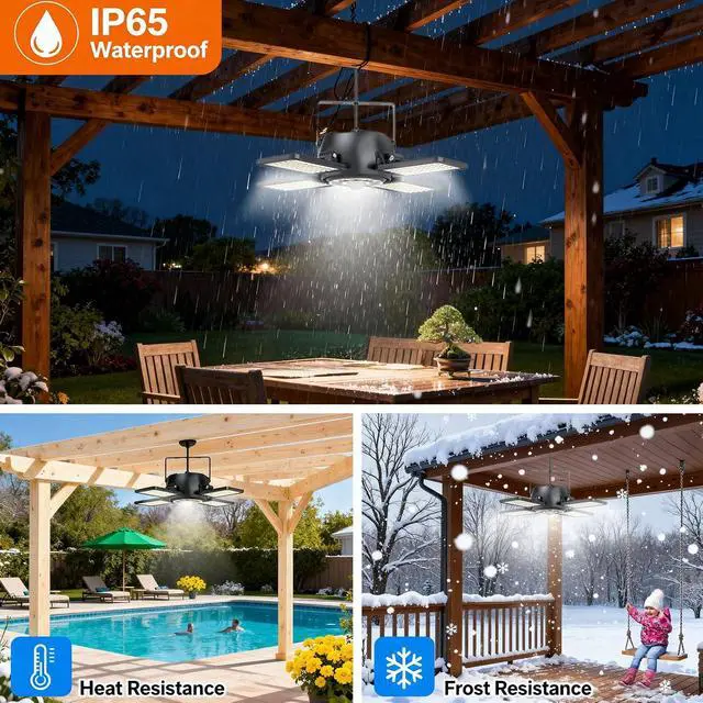 Alt view image 5 of 7 - Latband Solar Shed Light Outdoor Indoor Upgrade 1200LM 174LED 4 and 1 Heads Motion Sensor Pendant Light, Solar Lights with 5 Lighting Modes Remote Control IP65 Waterproof for Barn Patio Gazebo Shop