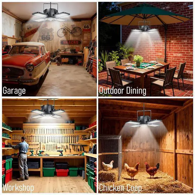 Alt view image 7 of 7 - Latband Solar Shed Light Outdoor Indoor Upgrade 1200LM 174LED 4 and 1 Heads Motion Sensor Pendant Light, Solar Lights with 5 Lighting Modes Remote Control IP65 Waterproof for Barn Patio Gazebo Shop