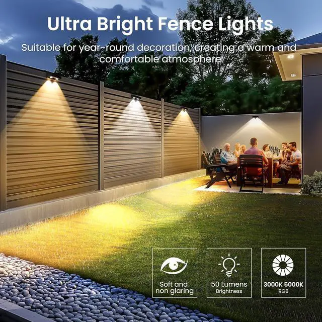 Alt view image 4 of 7 - SOLPEX Solar Fence Lights Outdoor, 9 Fixed Colors Color Changing Fence Solar Lights Outdoor Waterproof IP65, LED Deck Lighting for Halloween Backyard Wall Step Patio Railing Pool Porch (8 Pack)