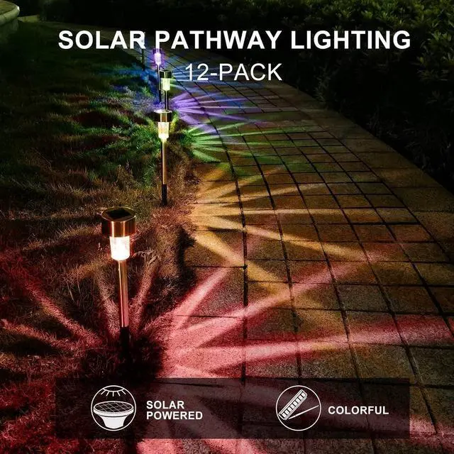 Alt view image 3 of 7 - Dream Master Solar Lights Outdoor Waterproof, Stainless Steel LED Landscape Lighting, Solar Garden Lights, Outdoor Decorations for Yard, Pathway, Walkway, Patio, Lawn - 12 Pack (Multicolor)