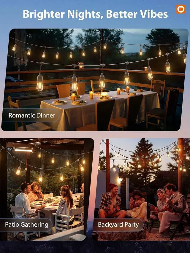 Alt view image 7 of 7 - addlon LED Outdoor String Lights 48FT with Edison Vintage Shatterproof Bulbs and Commercial Grade Weatherproof Strand - ETL Listed Decorative Lights for Patio Garden