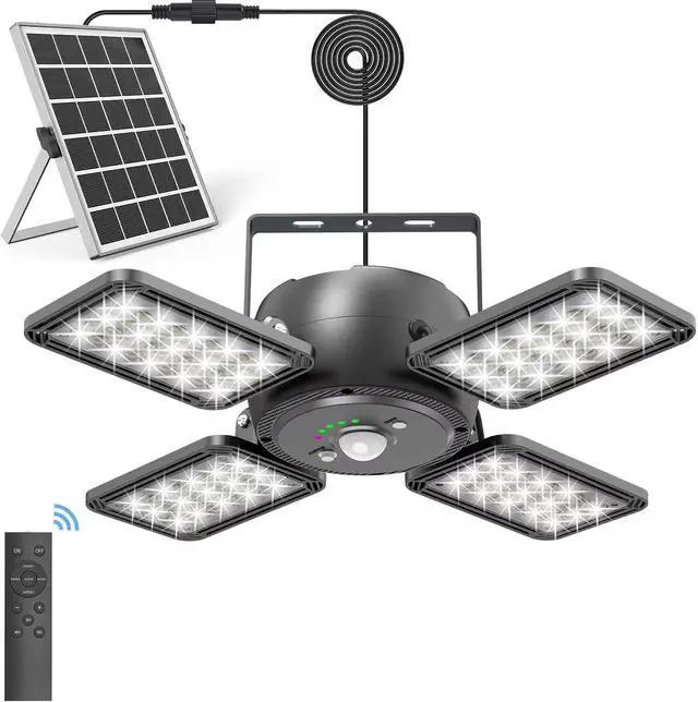 Main image of INXPHY Solar Shed Light, 1200LM 144LED Motion Sensor Pendant Light, 5 Lighting Modes Remote Control 4-Leaf 120° Adjustable, IP65 Waterproof Split Solar Panel for Indoor Outdoor Yard Garage