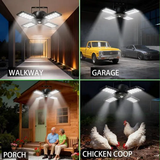 Alt view image 5 of 6 - INXPHY Solar Shed Light, 1200LM 144LED Motion Sensor Pendant Light, 5 Lighting Modes Remote Control 4-Leaf 120° Adjustable, IP65 Waterproof Split Solar Panel for Indoor Outdoor Yard Garage