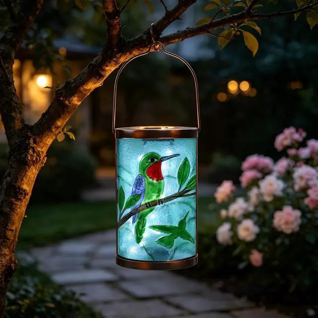 Main image of Hanging Solar Lantern Outdoor Waterproof Hummingbird Solar Lights Glass Tabletop Decorative Lamp for Outdoor Patio Garden Outside Yard Decor