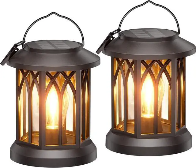 Main image of WdtPro Solar Lanterns Outdoor Waterproof, Upgraded Bright Hanging Solar Lights for Outside,Solar Powered Lanterns Lighting LED for Garden Patio Yard Decorative 2 Pack (Warm Light)