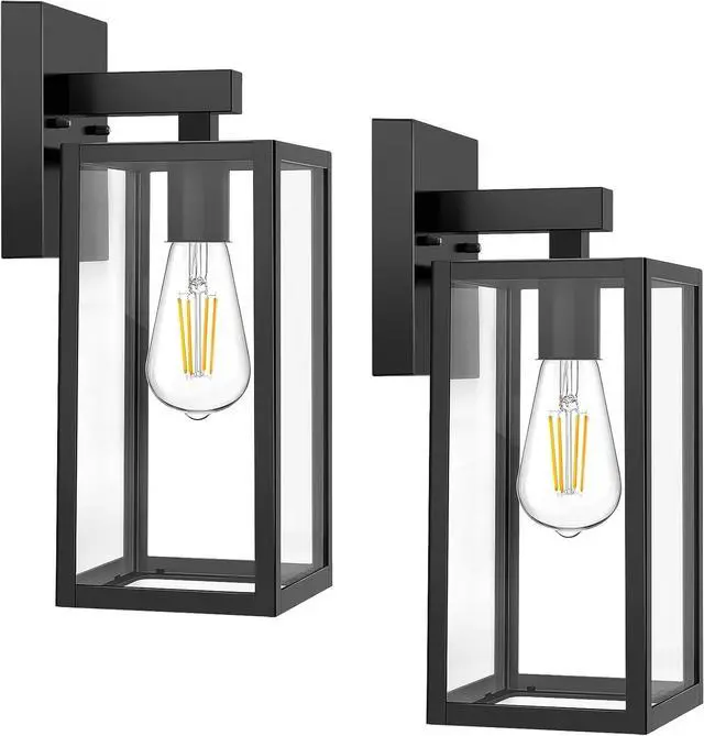 Main image of MAXvolador Outdoor Wall Sconce, Exterior Waterproof Wall Lantern Light Fixtures, Black Porch Lights with Toughened Glass Shade, Anti-Rust E26 Socket Front Door Mount Lighting, 2 Pack
