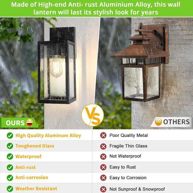 Alt view image 5 of 7 - MAXvolador Outdoor Wall Sconce, Exterior Waterproof Wall Lantern Light Fixtures, Black Porch Lights with Toughened Glass Shade, Anti-Rust E26 Socket Front Door Mount Lighting, 2 Pack