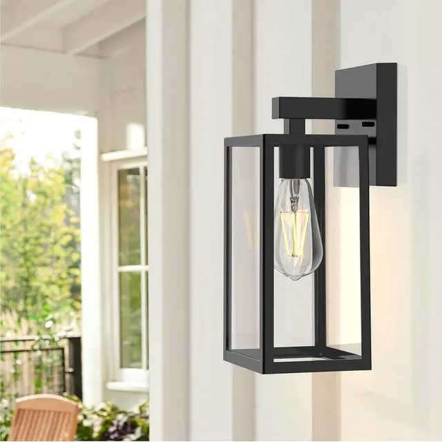Alt view image 7 of 7 - MAXvolador Outdoor Wall Sconce, Exterior Waterproof Wall Lantern Light Fixtures, Black Porch Lights with Toughened Glass Shade, Anti-Rust E26 Socket Front Door Mount Lighting, 2 Pack