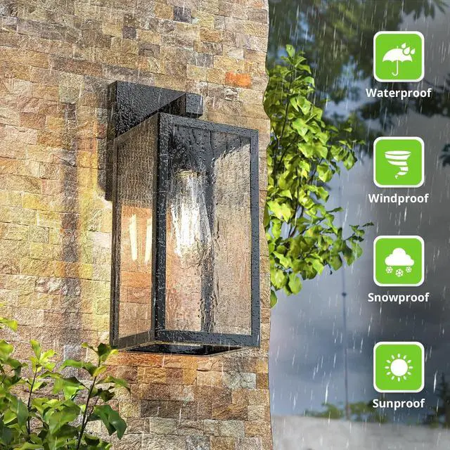 Alt view image 6 of 7 - MAXvolador Outdoor Wall Sconce, Exterior Waterproof Wall Lantern Light Fixtures, Black Porch Lights with Toughened Glass Shade, Anti-Rust E26 Socket Front Door Mount Lighting, 2 Pack