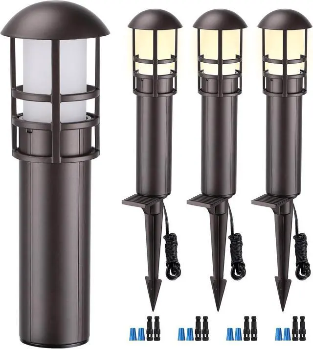 Main image of LEONLITE Low Voltage Landscape Pathway Lights 3W Landscape Lighting 12-24V LED Bollard Path Lights Wired CRI90+ Aluminum Pathway Lighting for Walkway Yard Garden, ETL, 3000K Warm White, Pack of 4