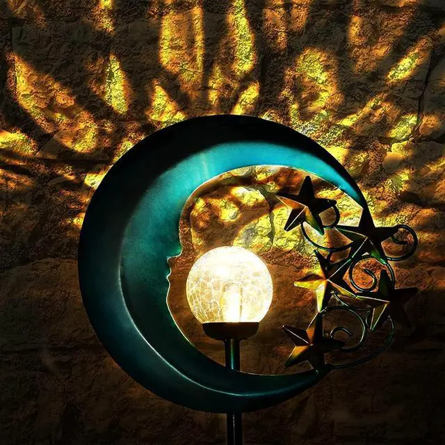 Alt view image 5 of 7 - EPROSMIN Stars Moon Solar Lights Outdoor - Solar Powered Garden Lights Decorative Crackle Glass Globe Led Waterproof Landscape Lighting for Pathway,Yard,Lawn,Patio