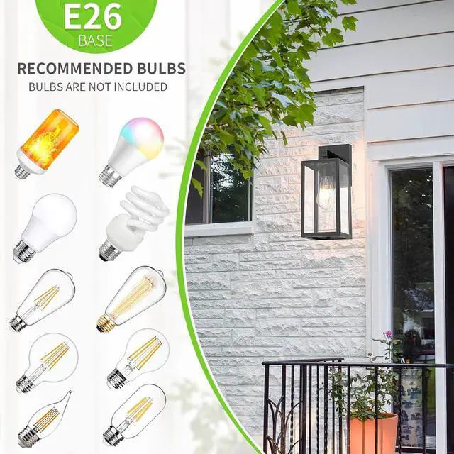 Alt view image 3 of 7 - MAXvolador Outdoor Wall Sconce, Exterior Waterproof Wall Lantern Light Fixtures, Black Porch Lights with Toughened Glass Shade, Anti-Rust E26 Socket Front Door Mount Lighting, 2 Pack