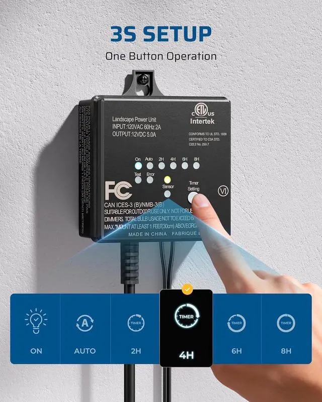 Alt view image 5 of 7 - DEWENWILS 60W 120V AC to 12V DC Outdoor Low Voltage Transformer with Timer and Photocell Light Sensor, Weatherproof, Specially for LED Landscape Lighting, Spotlight, Pathway Light, ETL Listed