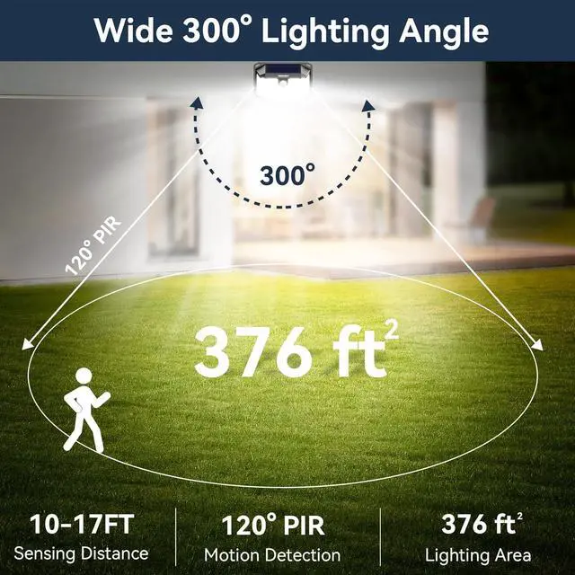 Alt view image 3 of 7 - TECKNET 231 LED Solar Motion Lights Outdoor, 300° Angle & 3 Lighting Modes, PIR Motion Sensor & IP65 Security Solar Wall Lights for Fence Front Door Yard Deck Garden Garage(4 Pack)