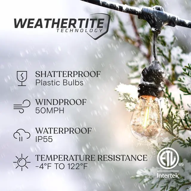Alt view image 2 of 7 - Brightech Ambience Pro - Waterproof LED Outdoor String Lights - 15 Hanging, Dimmable 2W Vintage Edison Bulbs - 48 Ft Commercial Grade Patio Lights Create Cafe Ambience in Your Backyard
