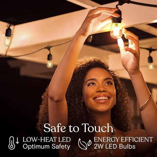 Alt view image 7 of 7 - Brightech Ambience Pro - Waterproof LED Outdoor String Lights - 15 Hanging, Dimmable 2W Vintage Edison Bulbs - 48 Ft Commercial Grade Patio Lights Create Cafe Ambience in Your Backyard