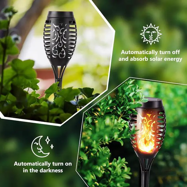 Alt view image 2 of 7 - Toodour Solar Torch Flame Lights, 12 Pack Solar Lights Outdoor with Flickering Flame, Waterproof Patio Light Landscape Decoration Lighting for Garden, Lawn, Yard, Outdoor Decorations