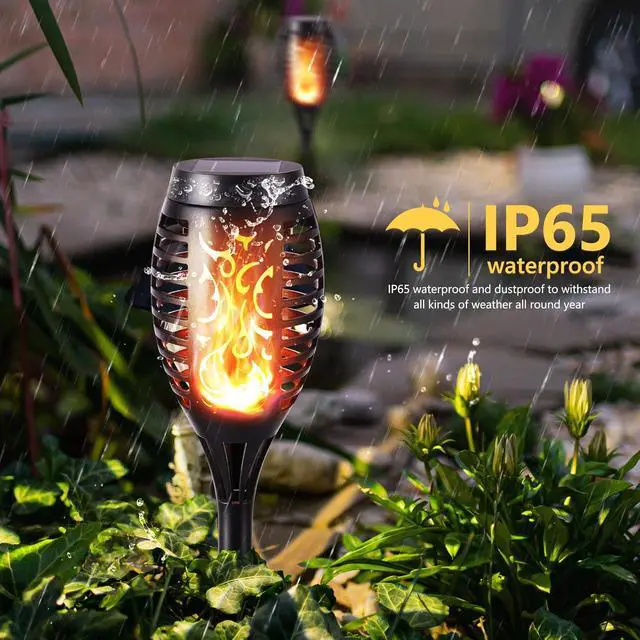 Alt view image 3 of 7 - Toodour Solar Torch Flame Lights, 12 Pack Solar Lights Outdoor with Flickering Flame, Waterproof Patio Light Landscape Decoration Lighting for Garden, Lawn, Yard, Outdoor Decorations