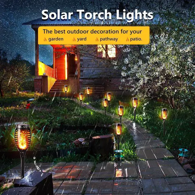 Alt view image 4 of 7 - Toodour Solar Torch Flame Lights, 12 Pack Solar Lights Outdoor with Flickering Flame, Waterproof Patio Light Landscape Decoration Lighting for Garden, Lawn, Yard, Outdoor Decorations