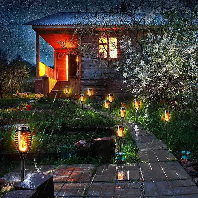 Alt view image 6 of 7 - Toodour Solar Torch Flame Lights, 12 Pack Solar Lights Outdoor with Flickering Flame, Waterproof Patio Light Landscape Decoration Lighting for Garden, Lawn, Yard, Outdoor Decorations