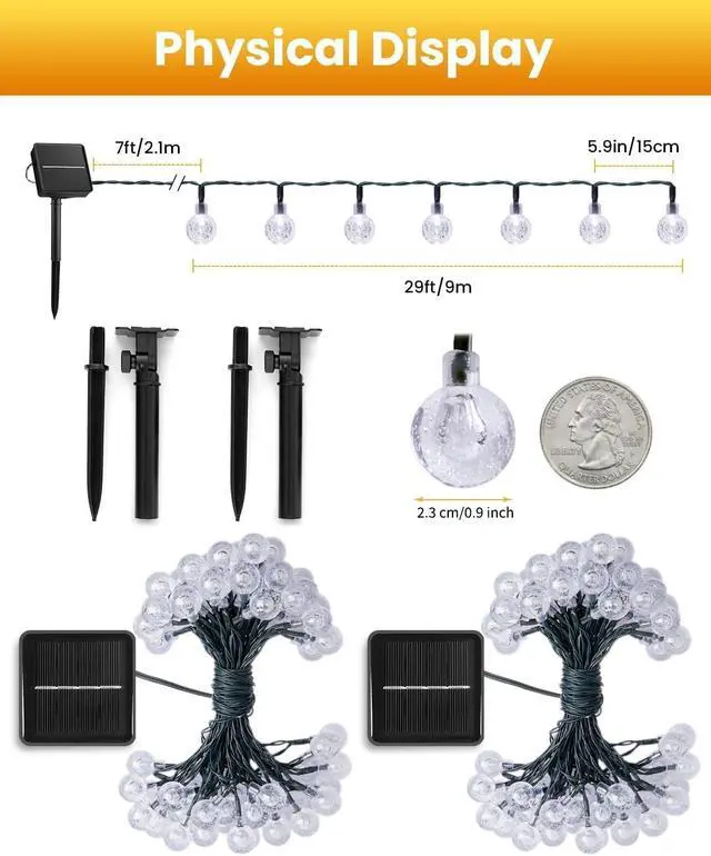 Alt view image 2 of 7 - Brightown Solar String Lights Outdoor Waterproof, 2 Pack Total 120 LED 73 FT, Solar Powered Patio Lights with 8 Lighting Modes for Garden Yard Porch Wedding Party Decor (Warm White)