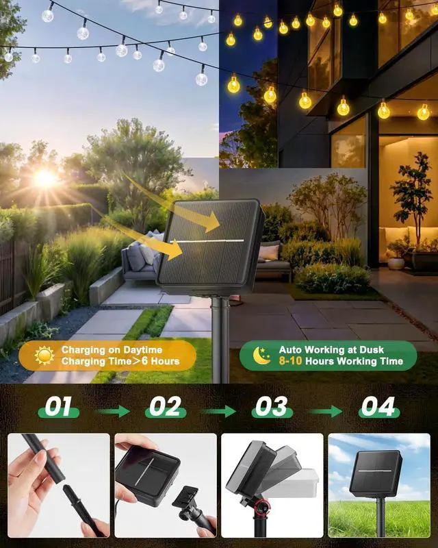 Alt view image 6 of 7 - Brightown Solar String Lights Outdoor Waterproof, 2 Pack Total 120 LED 73 FT, Solar Powered Patio Lights with 8 Lighting Modes for Garden Yard Porch Wedding Party Decor (Warm White)