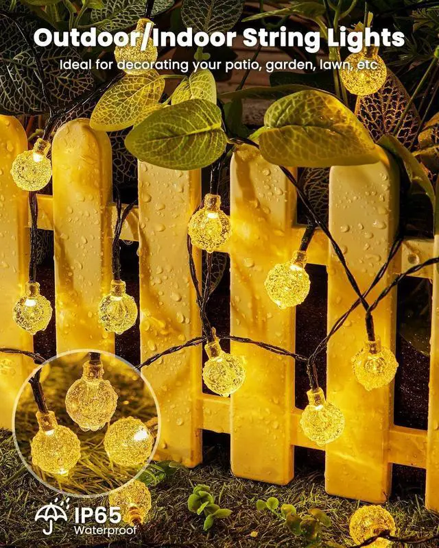 Alt view image 7 of 7 - Brightown Solar String Lights Outdoor Waterproof, 2 Pack Total 120 LED 73 FT, Solar Powered Patio Lights with 8 Lighting Modes for Garden Yard Porch Wedding Party Decor (Warm White)