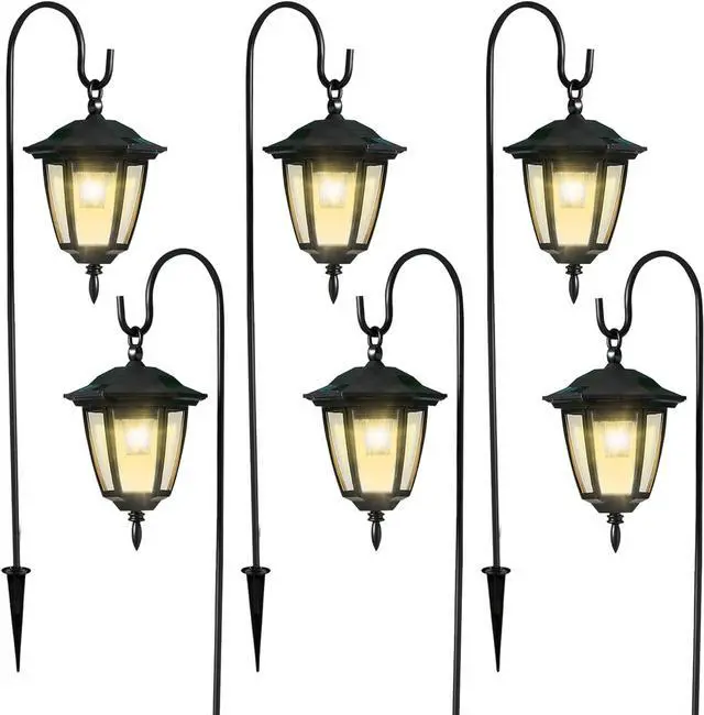 Main image of Dynaming 6 Pack Solar Hanging Lights Outdoor, Solar Powered Garden Decorative Lanterns with 6 x 38 Inch Shepherd Hooks, Waterproof Landscape Lighting for Lawn Patio Yard Pathway Driveway, Warm White