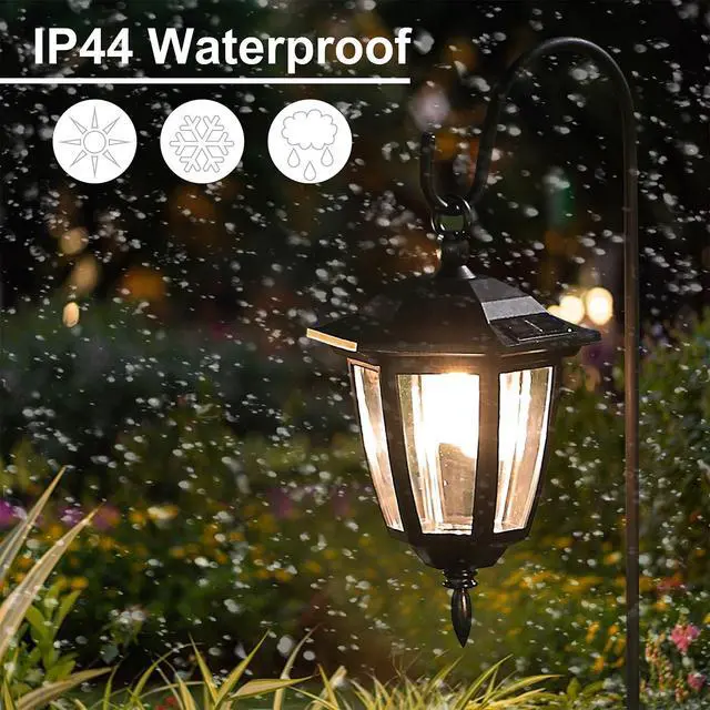 Alt view image 5 of 7 - Dynaming 6 Pack Solar Hanging Lights Outdoor, Solar Powered Garden Decorative Lanterns with 6 x 38 Inch Shepherd Hooks, Waterproof Landscape Lighting for Lawn Patio Yard Pathway Driveway, Warm White