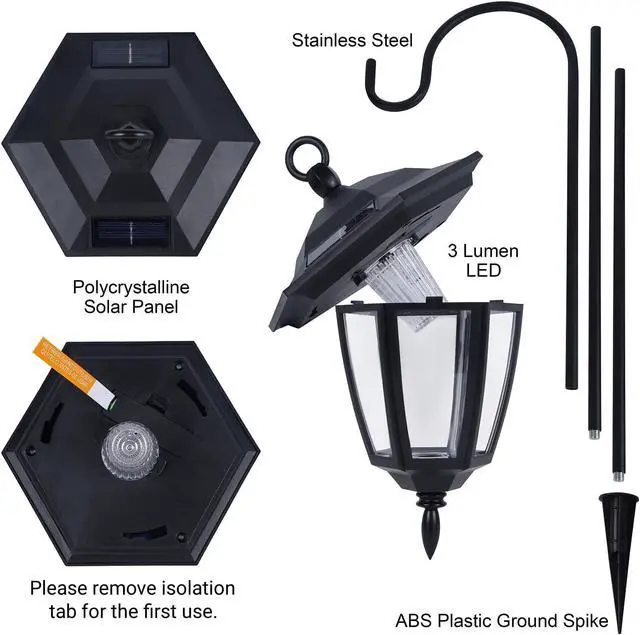 Alt view image 7 of 7 - Dynaming 6 Pack Solar Hanging Lights Outdoor, Solar Powered Garden Decorative Lanterns with 6 x 38 Inch Shepherd Hooks, Waterproof Landscape Lighting for Lawn Patio Yard Pathway Driveway, Warm White