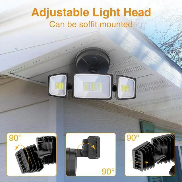Alt view image 6 of 7 - Onforu 2 Pack 75W Flood Lights Outdoor, 7000LM LED Flood Lighting Outdoor Switch Controlled, IP65 Waterproof Exterior Floodlight Fixture with 3 Adjustable Heads, 6500K Security Light for Garage Yard