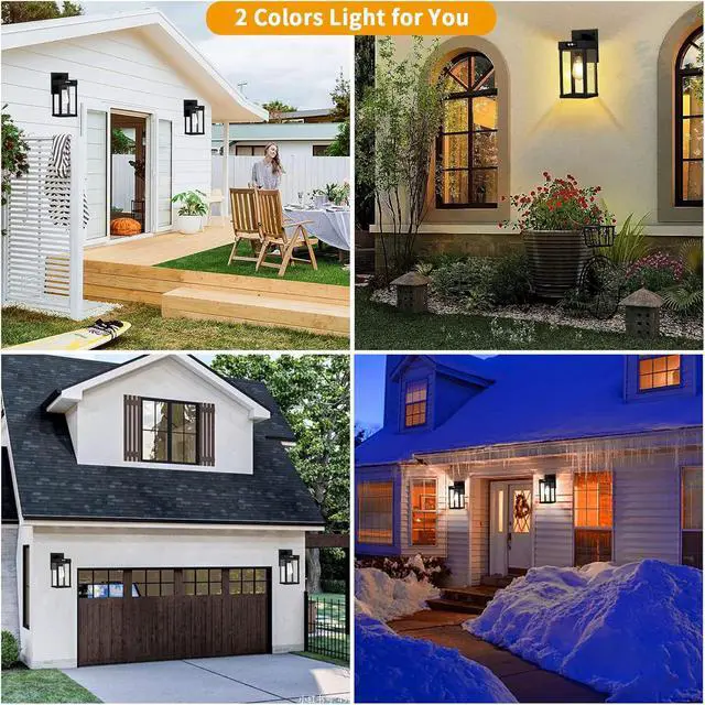 Alt view image 2 of 7 - Solar Wall Lights Outdoor with 3 Lighting Modes & Motion Sensor, Solar Porch Light with 2 Bulbs, Waterproof Outdoor Wall Sconce Lantern Lamp Fixture for Garage Porch Shed Barn Yard Garden Front Door