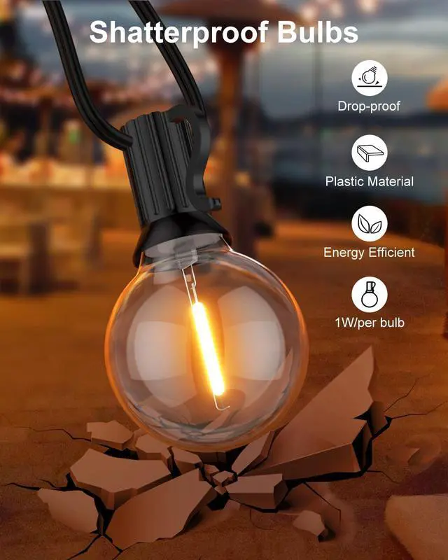 Alt view image 4 of 7 - GLUROO 120FT Outdoor String Lights, G40 LED Patio Lights with 64pcs Bulbs, Waterproof Shatterproof Dimmable Globe Hanging Outdoor Cafe Bistro Porch Outside Light, 2Packs * 60ft