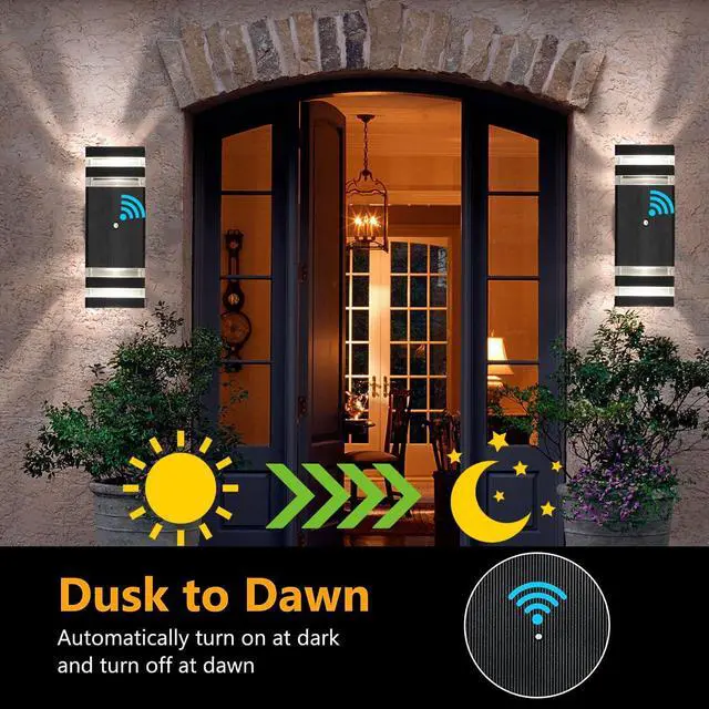 Alt view image 3 of 7 - tewei 4 Pack Dusk to Dawn Outdoor Wall Lights Modern Exterior Light Fixture, 2-Layer Black Outside Lights for House, IP65 Waterproof Up and Down Outdoor Sconces Wall Lighting for Garage Porch, 3000K