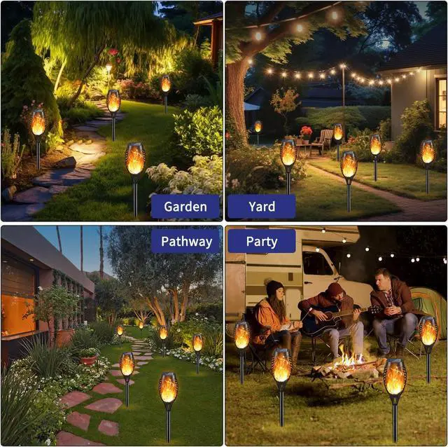 Alt view image 2 of 6 - KYEKIO Solar Torch Light with Flickering Flame, 12Pack Solar Lights Outdoor, Solar Garden Lights Outdoor Waterproof, Luces Solares para Exteriores, Outside Lighting for Pathway Yard Patio Decorations