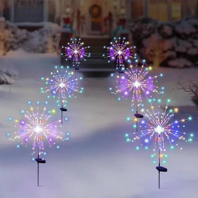 Alt view image 2 of 7 - Solar Garden Firework Lights Outdoor Waterproof 6 Pack, 120 LED Sparklers, Colorful, for Patio, Backyard, Sidewalk, Christmas, Parties