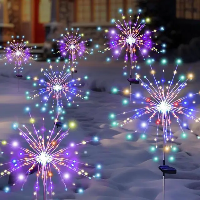 Alt view image 3 of 7 - Solar Garden Firework Lights Outdoor Waterproof 6 Pack, 120 LED Sparklers, Colorful, for Patio, Backyard, Sidewalk, Christmas, Parties