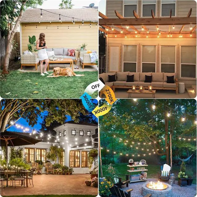 Alt view image 3 of 7 - Mlambert 3 Color Outdoor LED Dimmable String Lights for Patio with Remote, Plug in 48FT Waterproof Shatterproof Edison Bulb Lights for Bistro Pergola