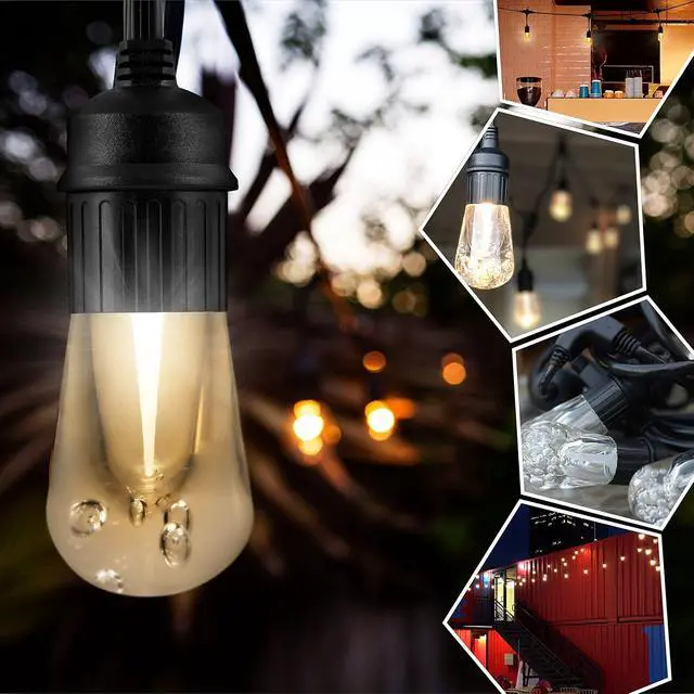 Alt view image 2 of 7 - Enbrighten LED Outdoor String Lights 48ft Soft Warm White Patio Lights with Ultra-Durable Shatterproof and Waterproof Acrylic Bulbs for Balcony, Backyard, Porch, Gazebo, Deck, Party and Market, 35631