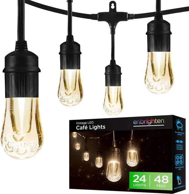 Main image of Enbrighten LED Outdoor String Lights 48ft Soft Warm White Patio Lights with Ultra-Durable Shatterproof and Waterproof Acrylic Bulbs for Balcony, Backyard, Porch, Gazebo, Deck, Party and Market, 35631