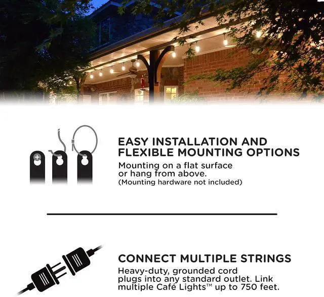 Alt view image 6 of 7 - Enbrighten LED Outdoor String Lights 48ft Soft Warm White Patio Lights with Ultra-Durable Shatterproof and Waterproof Acrylic Bulbs for Balcony, Backyard, Porch, Gazebo, Deck, Party and Market, 35631