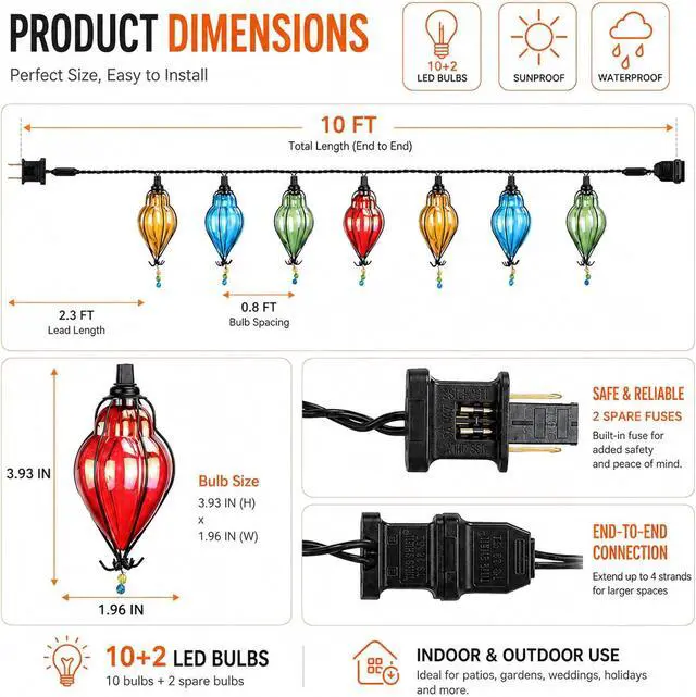 Alt view image 2 of 7 - Vigdur Multicolor Flower String Lights, Decorative String Lights Plug in with 10 Bulbs Connectable, Indoor Outdoor Patio Light for Party Wedding Bedroom Bistro Cottagecore Decor