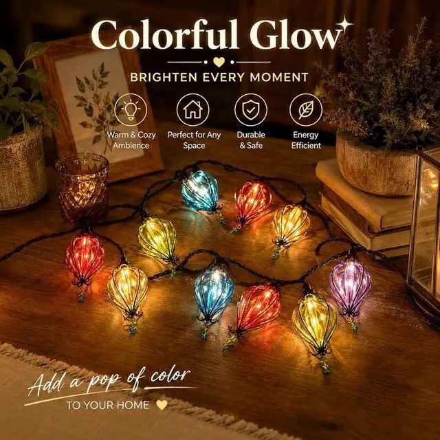 Alt view image 3 of 7 - Vigdur Multicolor Flower String Lights, Decorative String Lights Plug in with 10 Bulbs Connectable, Indoor Outdoor Patio Light for Party Wedding Bedroom Bistro Cottagecore Decor
