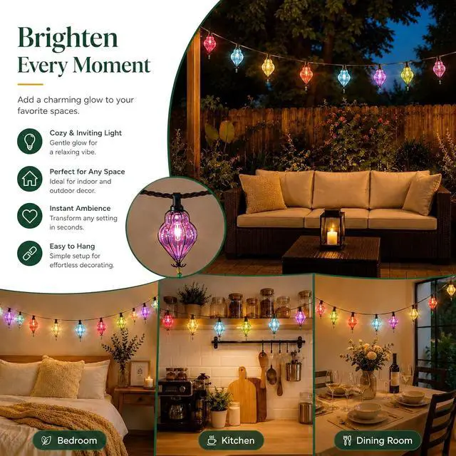 Alt view image 6 of 7 - Vigdur Multicolor Flower String Lights, Decorative String Lights Plug in with 10 Bulbs Connectable, Indoor Outdoor Patio Light for Party Wedding Bedroom Bistro Cottagecore Decor