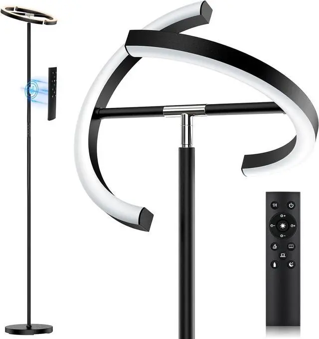 Main image of SIBRILLE LED Floor Lamp - Rotatable Standing Lamp with Touch & Remote Control, 3000-6000K, 22W Modern Floor Reading Light, Dimmable Corner Uplighter for Living Room Bedroom Office, Black