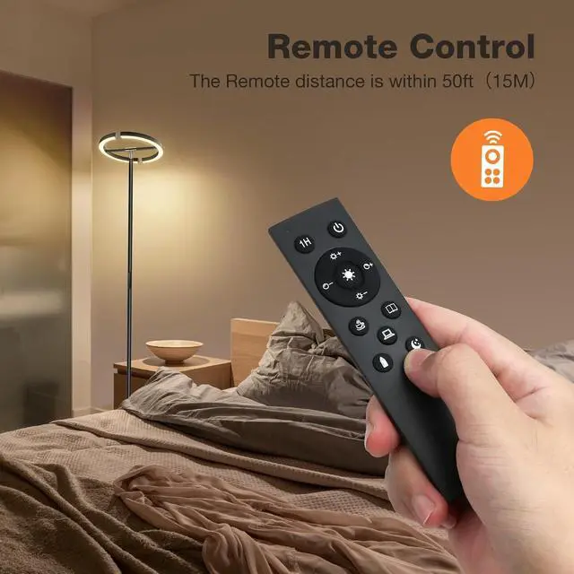 Alt view image 7 of 7 - SIBRILLE LED Floor Lamp - Rotatable Standing Lamp with Touch & Remote Control, 3000-6000K, 22W Modern Floor Reading Light, Dimmable Corner Uplighter for Living Room Bedroom Office, Black